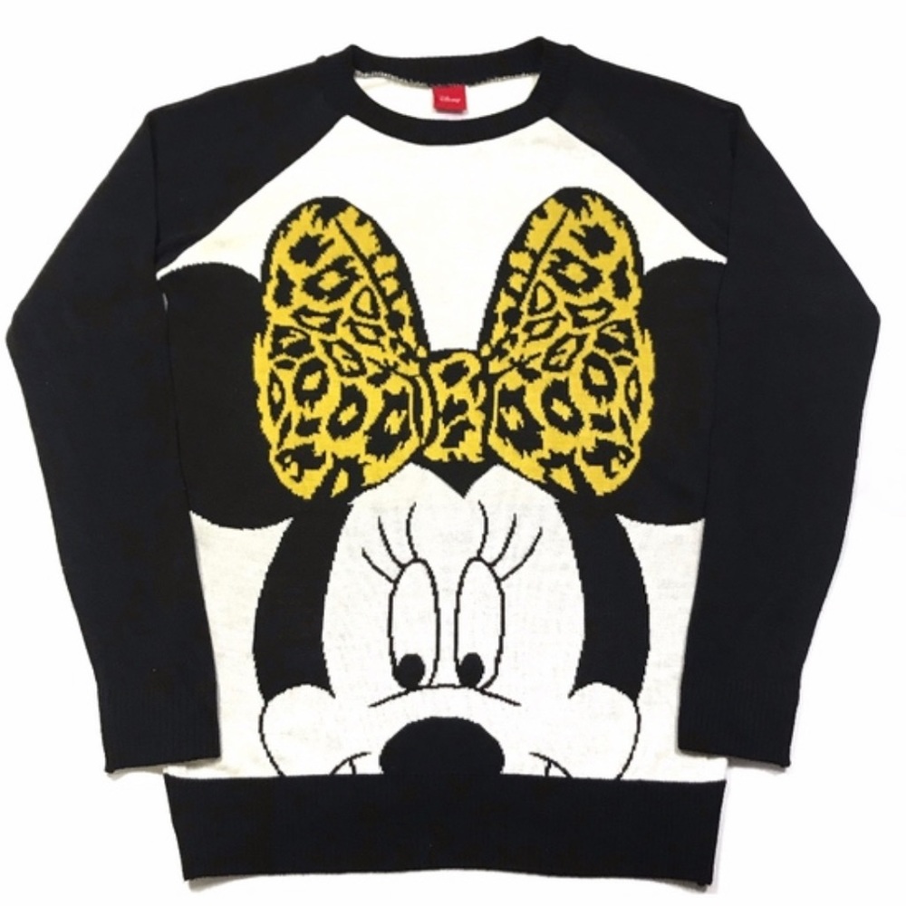 Disney Minnie Mouse Leopard Bow Knit Sweater size small